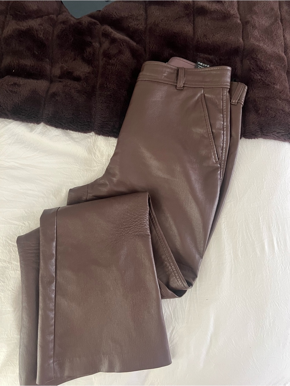 Brown Faux Leather Trousers Aritzia Babaton Flare